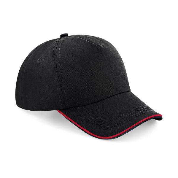 Authentic 5 Panel Cap - Piped Peak - Black/Classic Red - One Size
