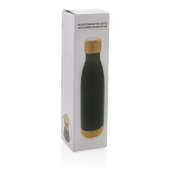 Vacuüm roestvrijstalen fles met bamboe deksel en bodem, zwart