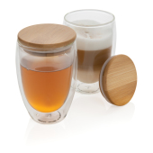 Dubbelwandig borosilicaatglas met bamboe deksel 250ml set, transparant