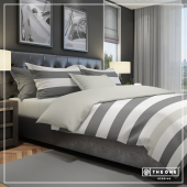 T1-BSTRIPE200 Bed Set Stripe Double beds - Dark Grey / Light Grey