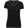 Dames-t-shirt piqué V-hals Black / Light Grey / White XS
