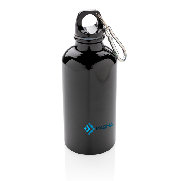 Aluminium reusable sport bottle with carabiner, black
