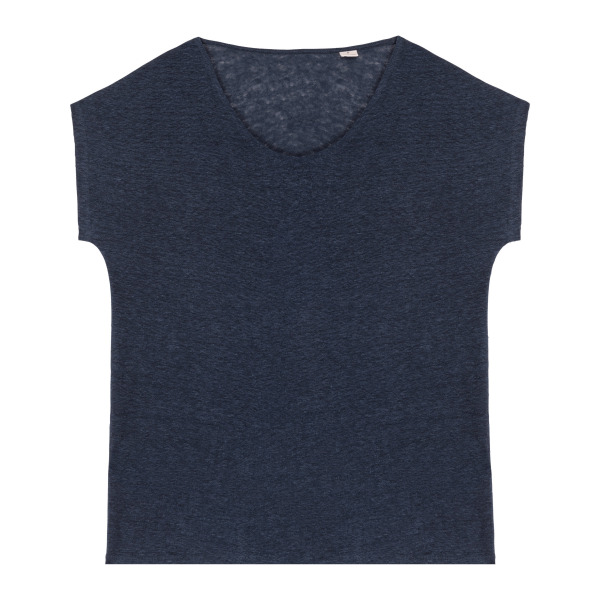 Linnen dames-t-shirt V-hals Navy Blue XL