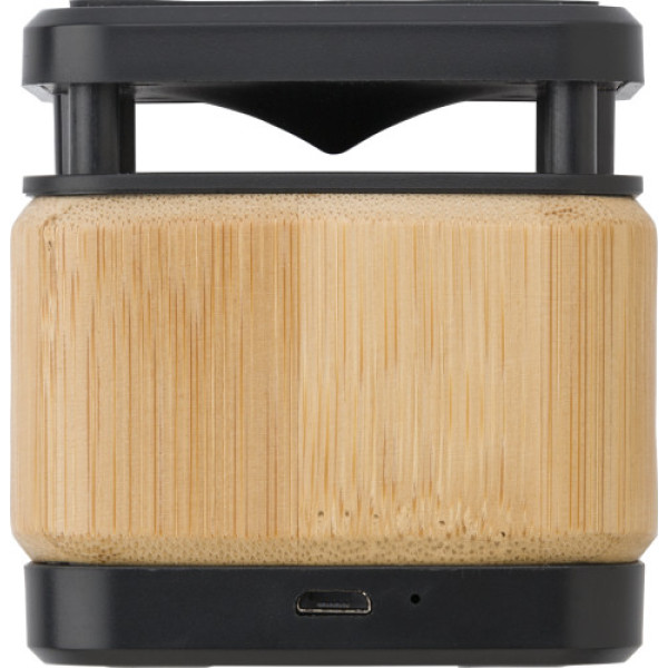 Bamboo and ABS wireless speaker and charger brown