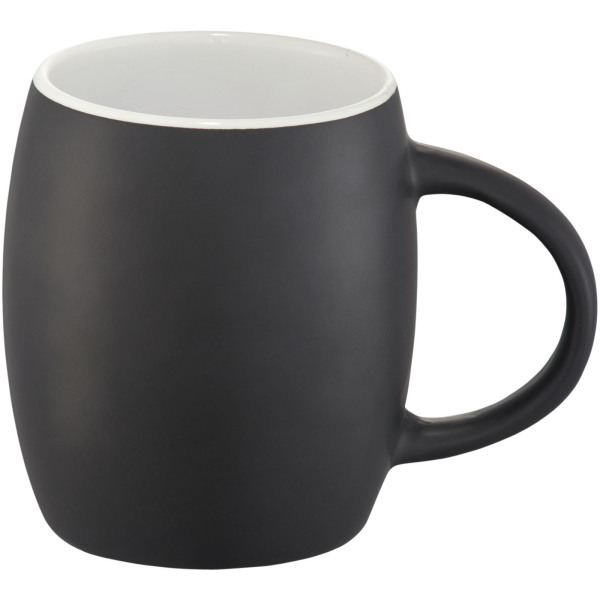 Hearth 400 ml ceramic mug with wooden coaster - Solid black/White