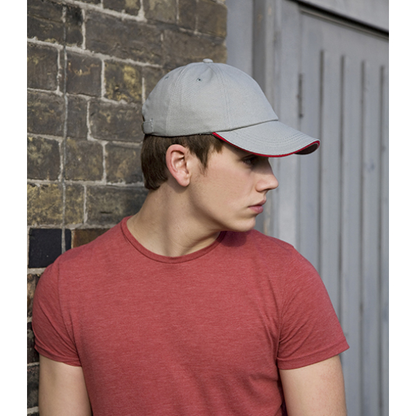 Brushed Cotton Sandwich Cap - Grey/Red - One Size