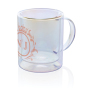 Deluxe dubbelwandige glazen mok met regenboog finish, transparant