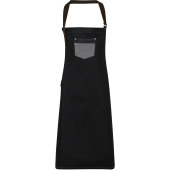 Division - Waxed look denim bib apron with faux leather Black Denim One Size