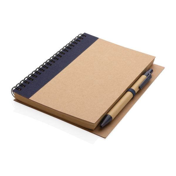 Kraft spiraal notitieboekje met pen, blauw