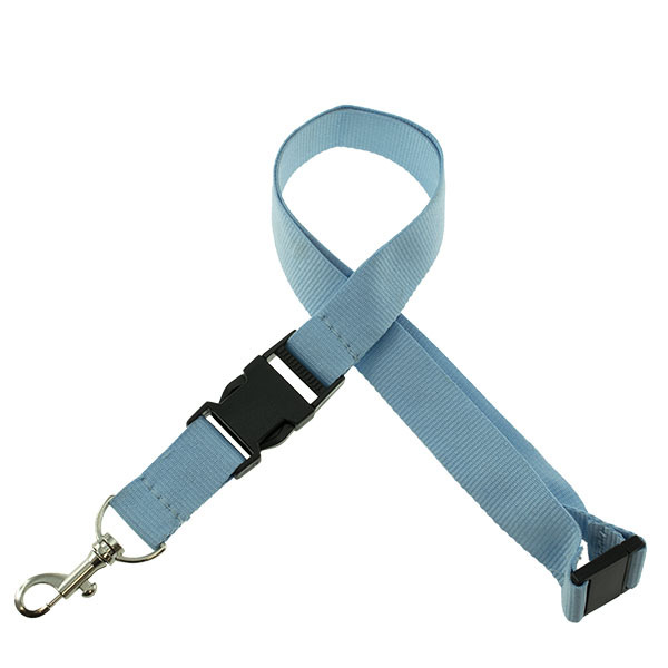 Onbedrukt Breed Keycord met buckle en safety clip - lichtblauw