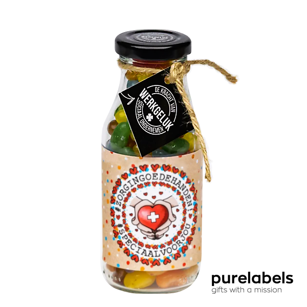 Dag van de zorg cadeau | Flesje met jellybeans | Zorg in goede handen