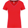 Dames-t-shirt piqué V-hals Red / Navy / White XXL