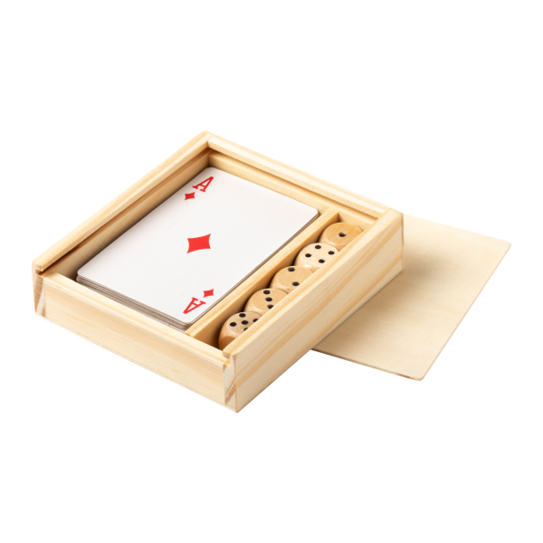 Kaartspel met dobbelstenen | In houten doosje | Te bedrukken