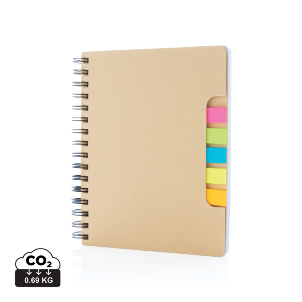 A5 Kraft spiral notebook with sticky notes, khaki
