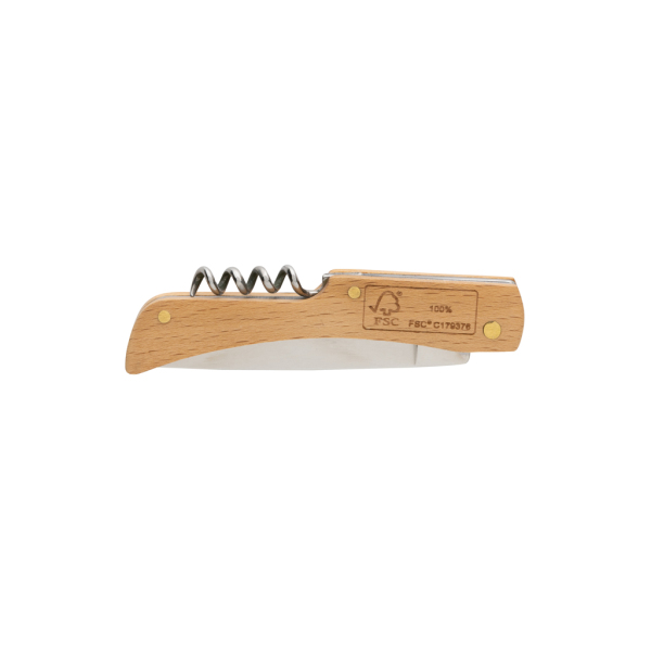 FSC® houten mes met flesopener, bruin