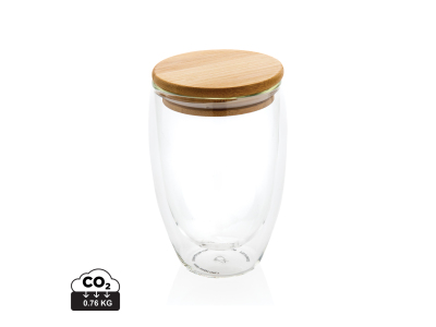 Dubbelwandig borosilicaatglas met bamboe deksel 350ml