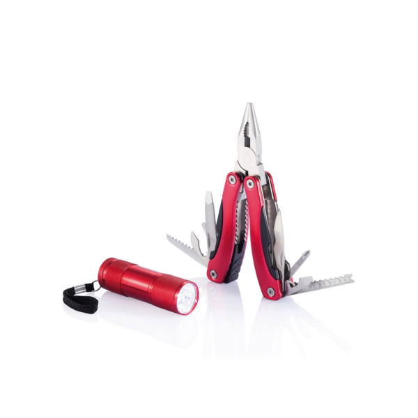 Multitool and torch set, red