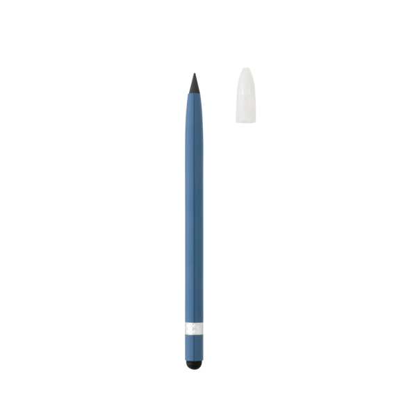 Aluminum inkless pen with eraser, blue