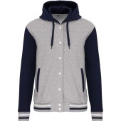 College jacket met capuchon unisex Oxford Grey / Navy / White XS