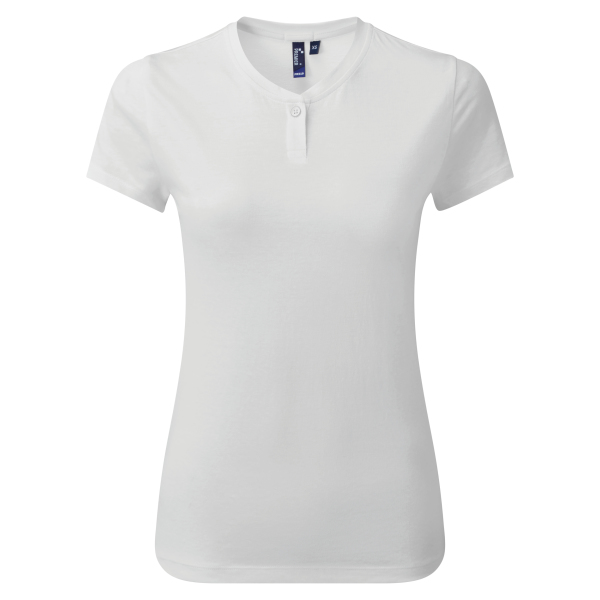 Ecologisch dames-T-shirt ‘Comis’ met knoopjeshals White XS