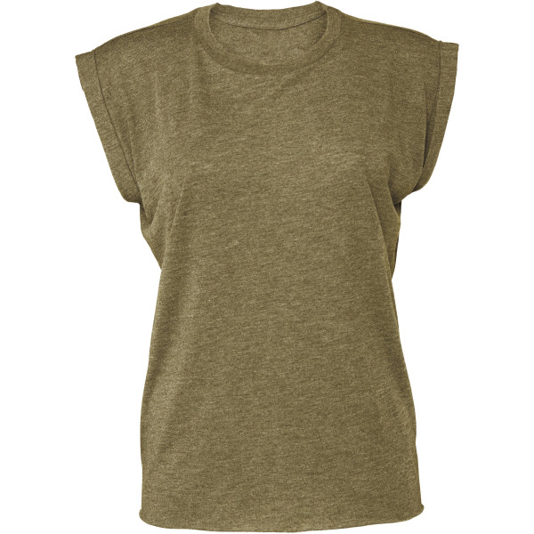 Ladies' flowy rolled-cuff T-shirt Heather Olive XL
