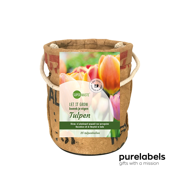 Bloembollen geschenk 25 tulpen in fairtrade kweekpot