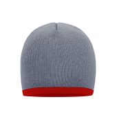 MB7584 Beanie with Contrasting Border lichtgrijs/dieprood one size