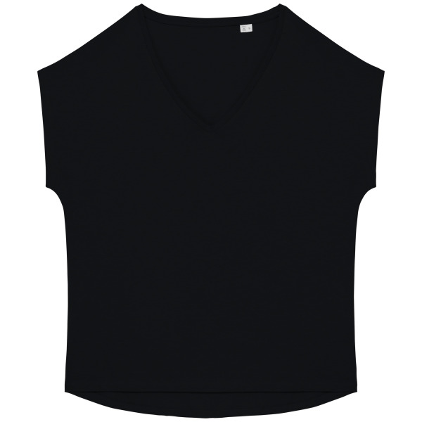 Ecologisch baggy dames-T-shirt V-hals Black L