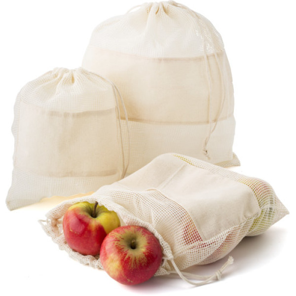 Set aus drei wiederverwendbaren Taschen aus Baumwollgewebe Adele Khaki