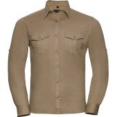 Men's Roll Sleeve Shirt - Long Sleeve Khaki Beige S