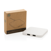 10W trådløs oplader med USB-porte, RCS genanvendt plast, hvid