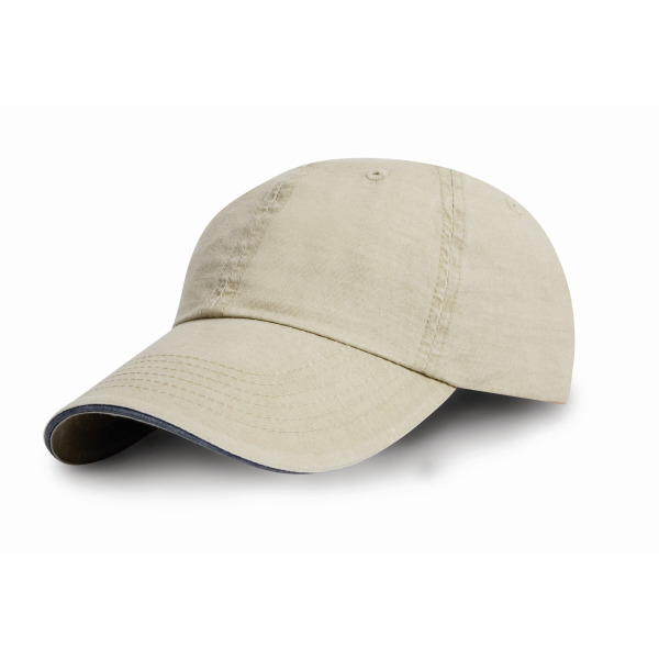 Washed Fine Line Cotton Cap with Sandwich Peak Putty / Navy One Size