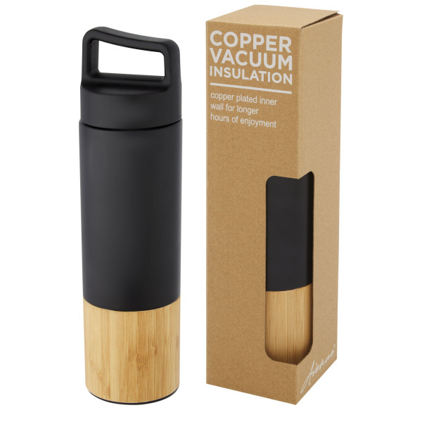 Torne 540 ml copper vacuum insulated stainless steel bottle with bamboo outer wall - Solid black