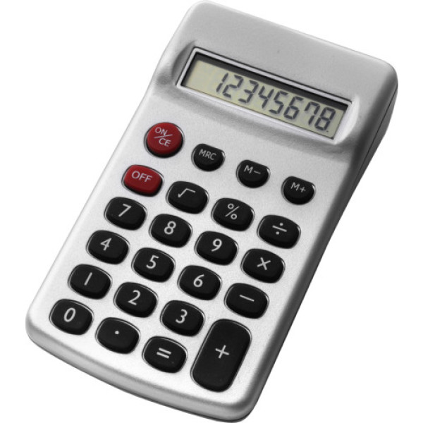 Calculator 8 cijferig zilver met batterij - Kunststof