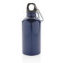Aluminium reusable sport bottle with carabiner, blue
