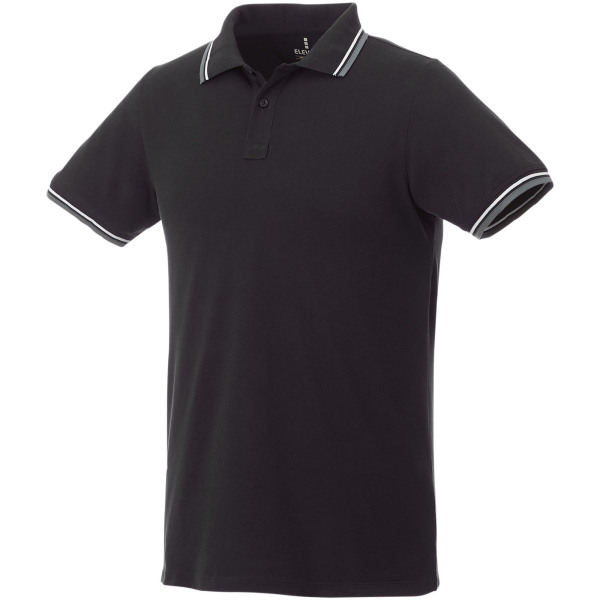 Fairfield short sleeve men's polo with tipping - Solid black/Grey melange/White - XS