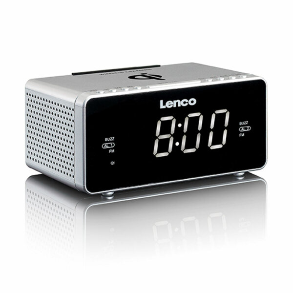 Lenco Clock Radio with Qi Wireless Charger - silver