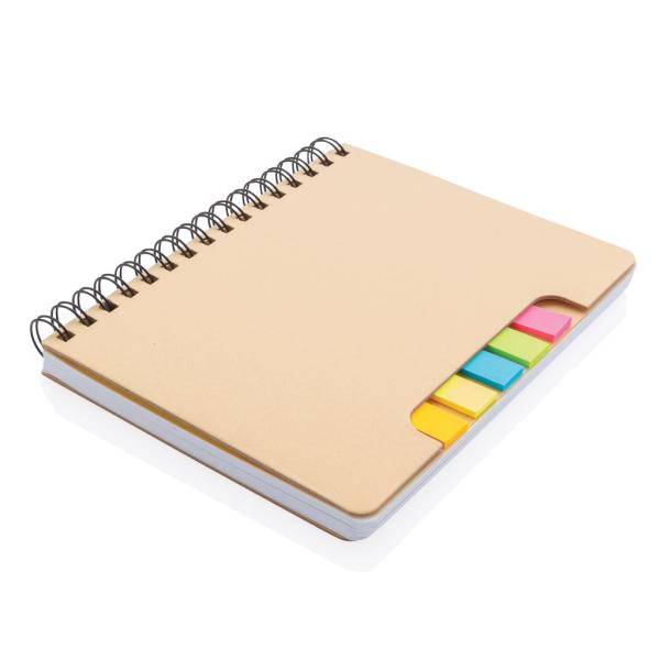 A5 Kraft spiral notebook with sticky notes, khaki