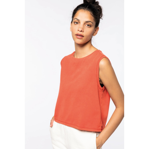 Ecologisch cropped mouwloos dames-T-shirt Washed Ivory XS