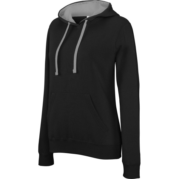 Damessweater met capuchon in contrasterende kleur Black / Fine Grey XS