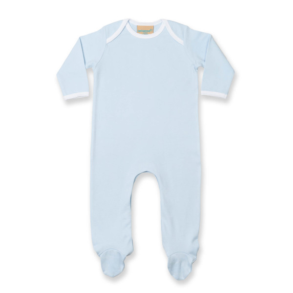 Contrast Long Sleeved Sleepsuit Pale Blue / White 6/12M