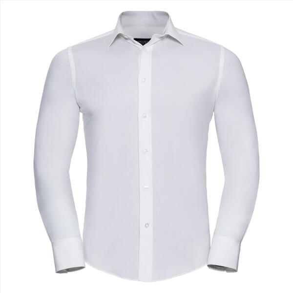 RUS Men LSL Fitted Stretch Shirt, White, S