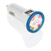 Dubbele USB autolader, blauw, wit