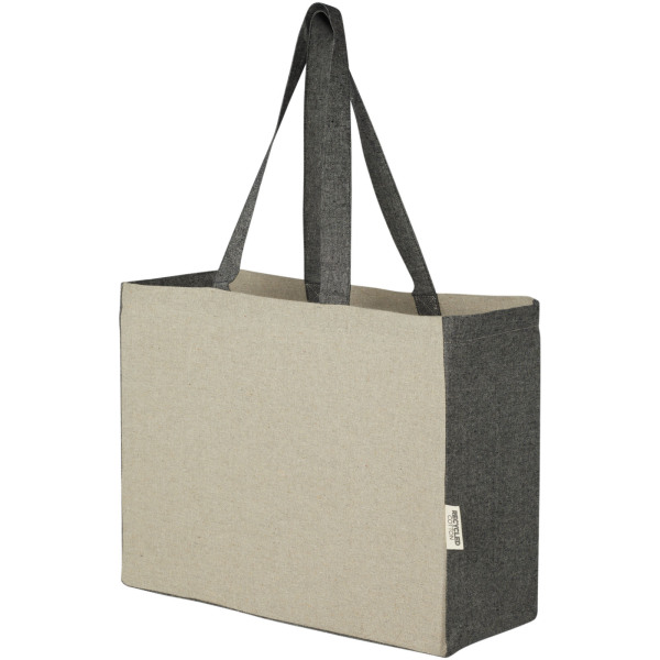 Pheebs 190 g/m² recycled cotton gusset tote bag with contrast sides 18L - Heather natural/Heather black