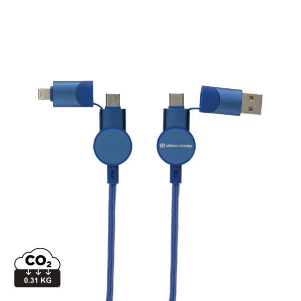 Oakland RCS recycled plastic 6-in-1 fast charging 45W cable, blue