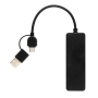 RCS recycled plastic USB hub with dual input, black