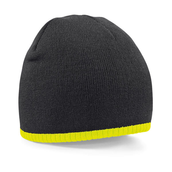 Two-Tone Beanie Knitted Hat - Black/Fluorescent Yellow - One Size