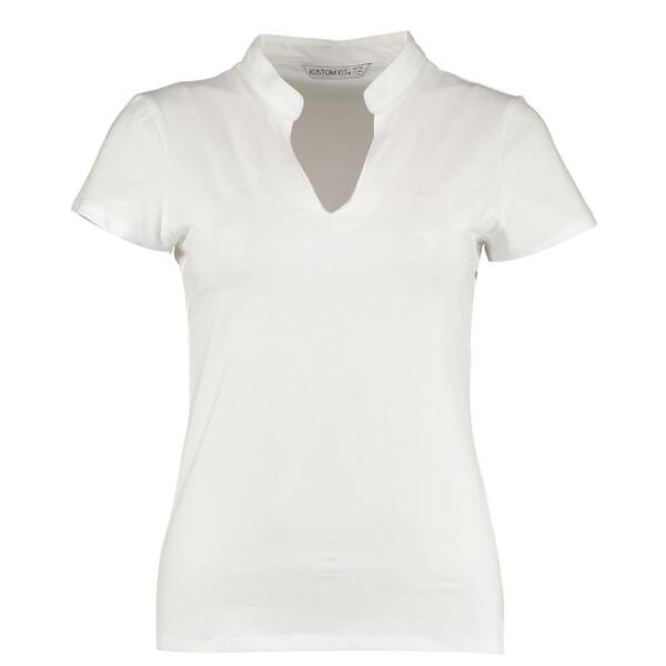 Ladies V Neck Corporate Top, White, 12/14, Kustom Kit