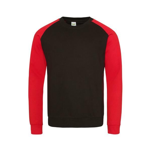 AWDis Baseball Sweatshirt, Jet Black/Fire Red, L, Just Hoods