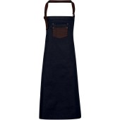 Division - Waxed look denim bib apron with faux leather Indigo / Brown Denim One Size